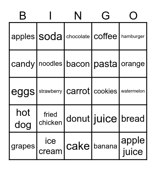 FOOD Bingo Card