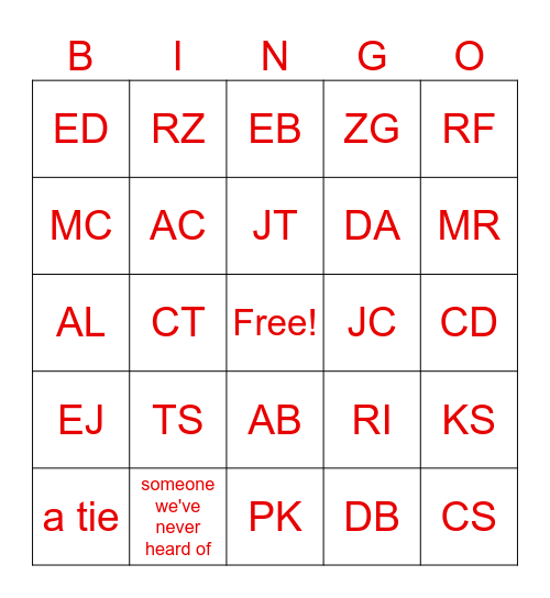 Neo Awards Bingo Card