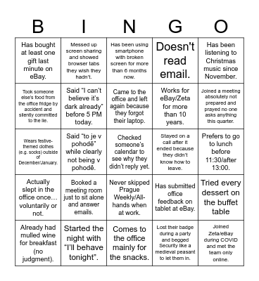 Winter Party Bingo Card