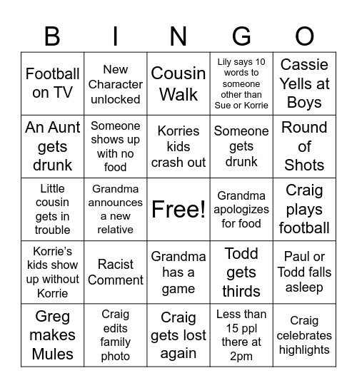 Thanksgiving Bingo Card