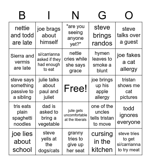 Caban thanksgiving Bingo Card