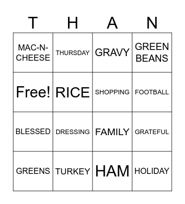 THANKSGIVING Bingo Card