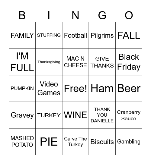 Thanksgiving Bingo Card