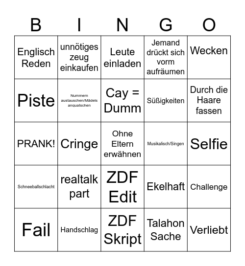 Jungs wg Bingo Card