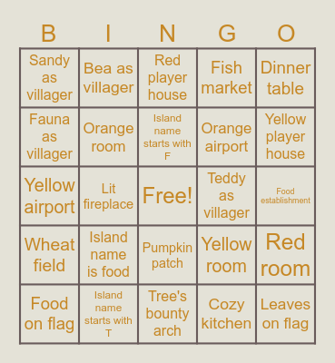 Thanksgiving Dream Address Bingo! Bingo Card