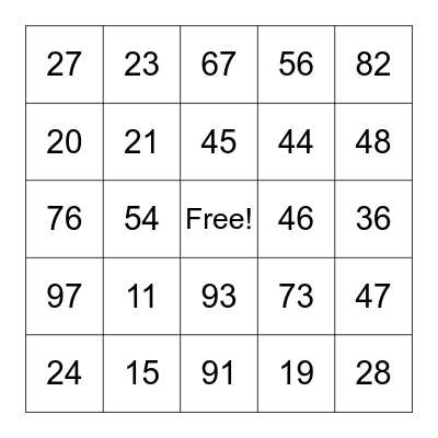 Place Value Bingo Card