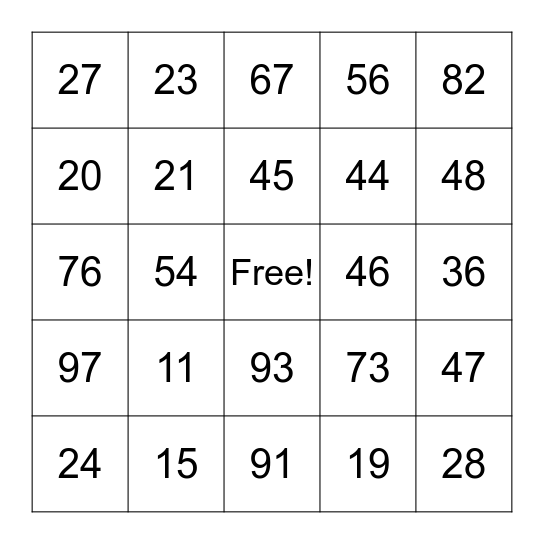 Place Value Bingo Card