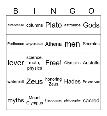 Religion in Ancient Greece Bingo Card
