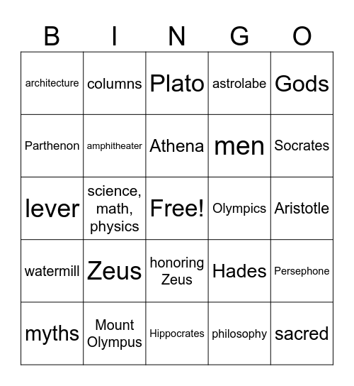 Religion in Ancient Greece Bingo Card