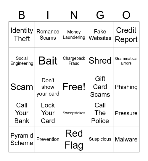 Scam Bingo! Bingo Card