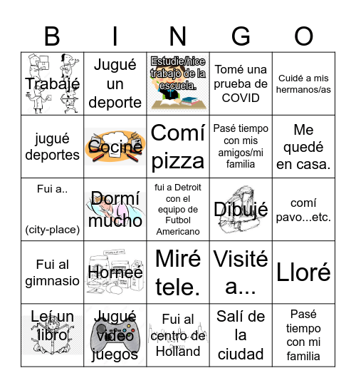 ¿Qué hiciste durante tus vacaciones? Bingo Card