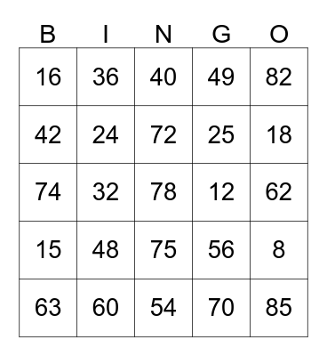 Multiplication Bingo! Bingo Card
