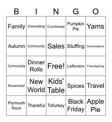 Happy Thanksgiving Bingo Card