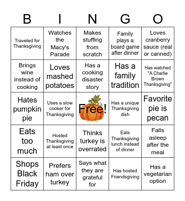 Thanksgiving Bingo Card