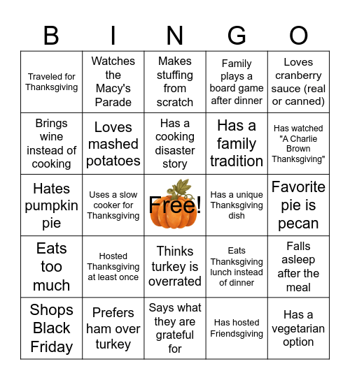 Thanksgiving Bingo Card