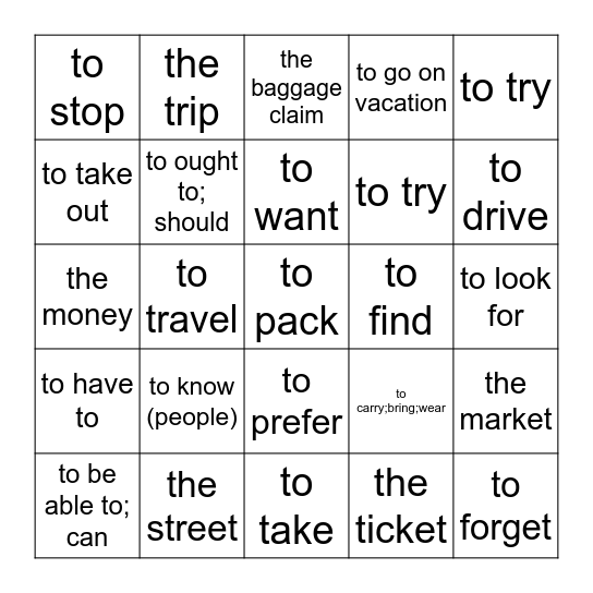 Sp 2 - Vocab 2.1 Bingo Card