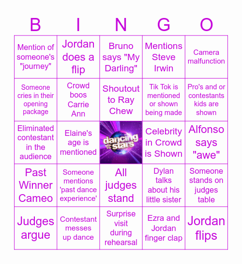 Dancing with the Stars Finale Bingo Card