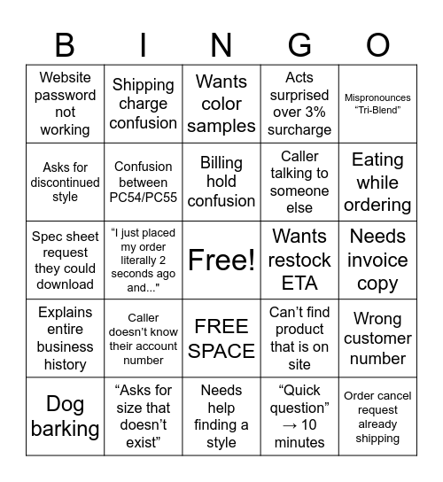 SANMAR BINGO Card