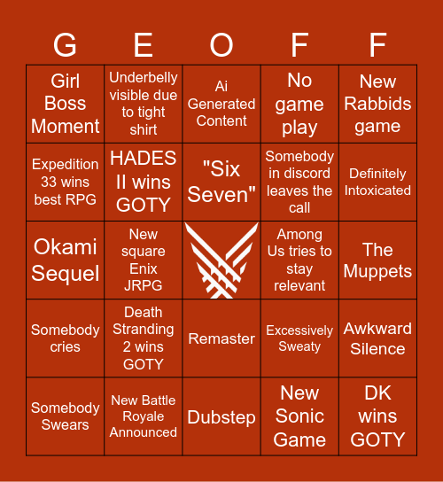 Game Awards Bingo Card