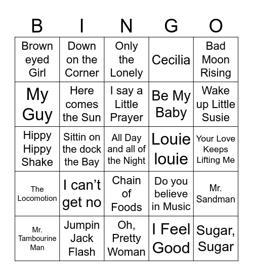 Classic 60's Bingo Card