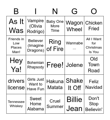 Music Bingo Card