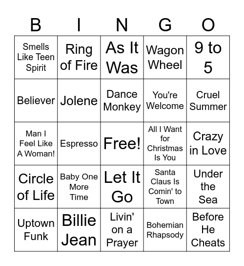 Music Bingo Card