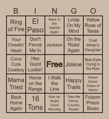 Country Western Bingo Card