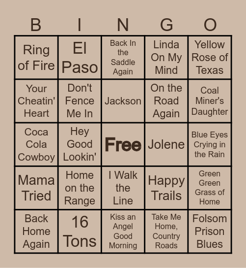 Country Western Bingo Card