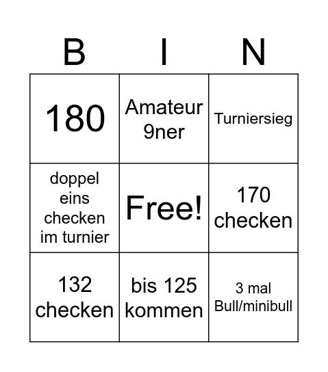 Dart Challenge Bingo Card