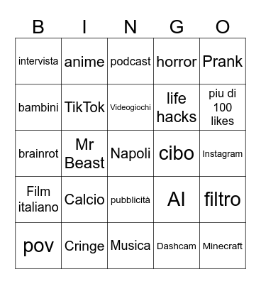YouTube Shorts 2 Bingo Card