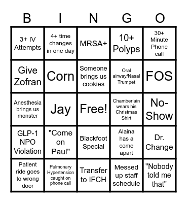4th Quarter Endo Bingo Card