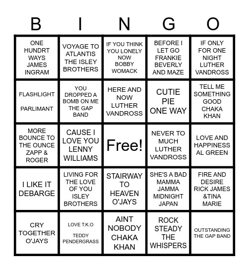 SOUL TRAIN BINGO 2 Bingo Card