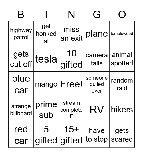 vegas drive Bingo Card