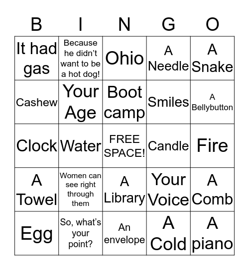 Riddles Bingo Card