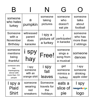 New York Edge Bingo: Thanksgiving Edition Bingo Card
