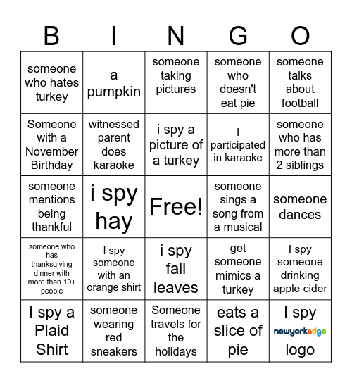 New York Edge Bingo: Thanksgiving Edition Bingo Card