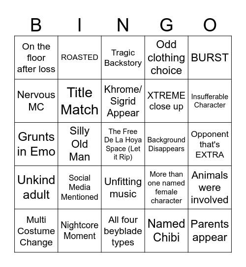 Beyblade Bingo 1 Bingo Card