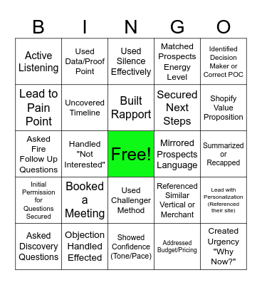 Live Call Bingo Card