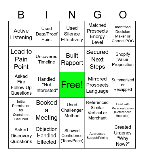 Live Call Bingo Card