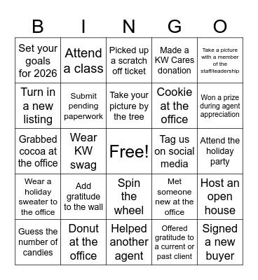 KW Lansing Agent Appreciation Bingo Card