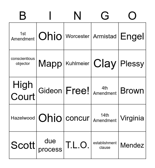 Landmark cases Bingo Card