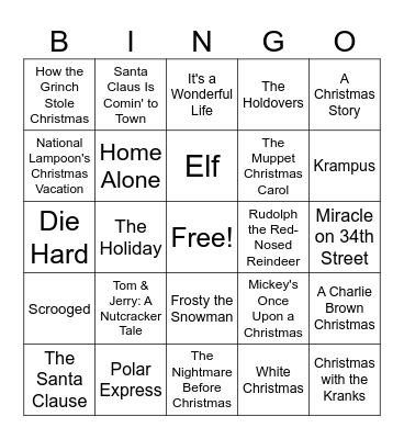 Christmas Movie Bingo Card