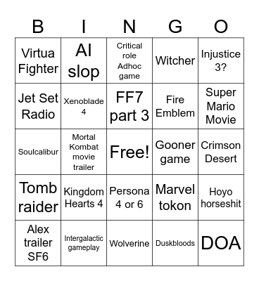 GameAwards '25 (b4 spon) Bingo Card
