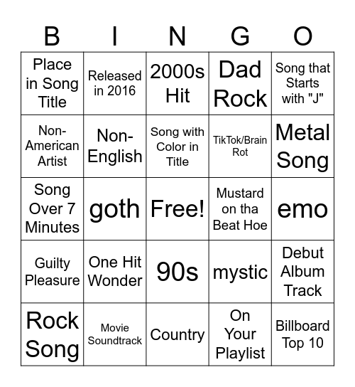 Spotify Bingo Card