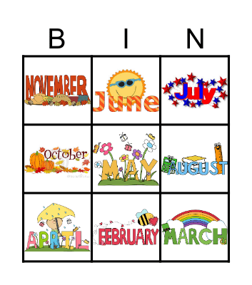 Months of the Year Bingo Card