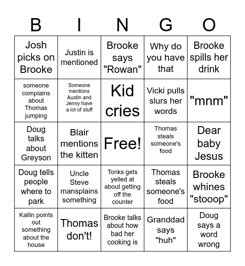Rhodes Thanksgiving Bingo Card