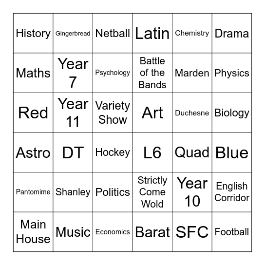 BARAT BINGO Card