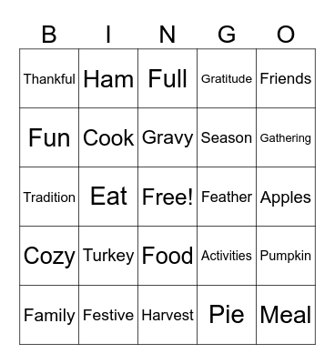 Thanksgiving bingo Card