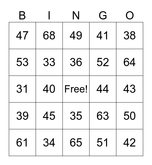 LOTO! Bingo Card