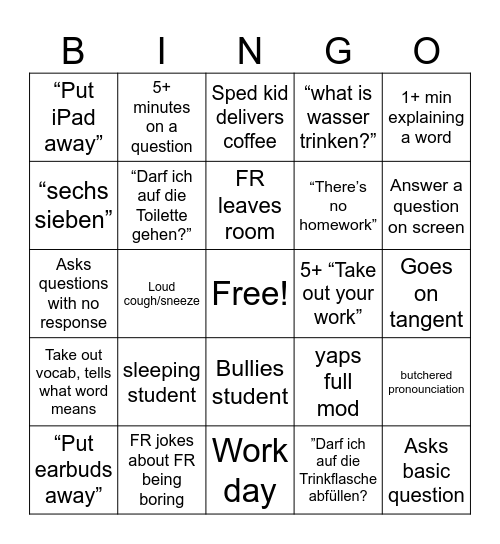 German Bingo Card